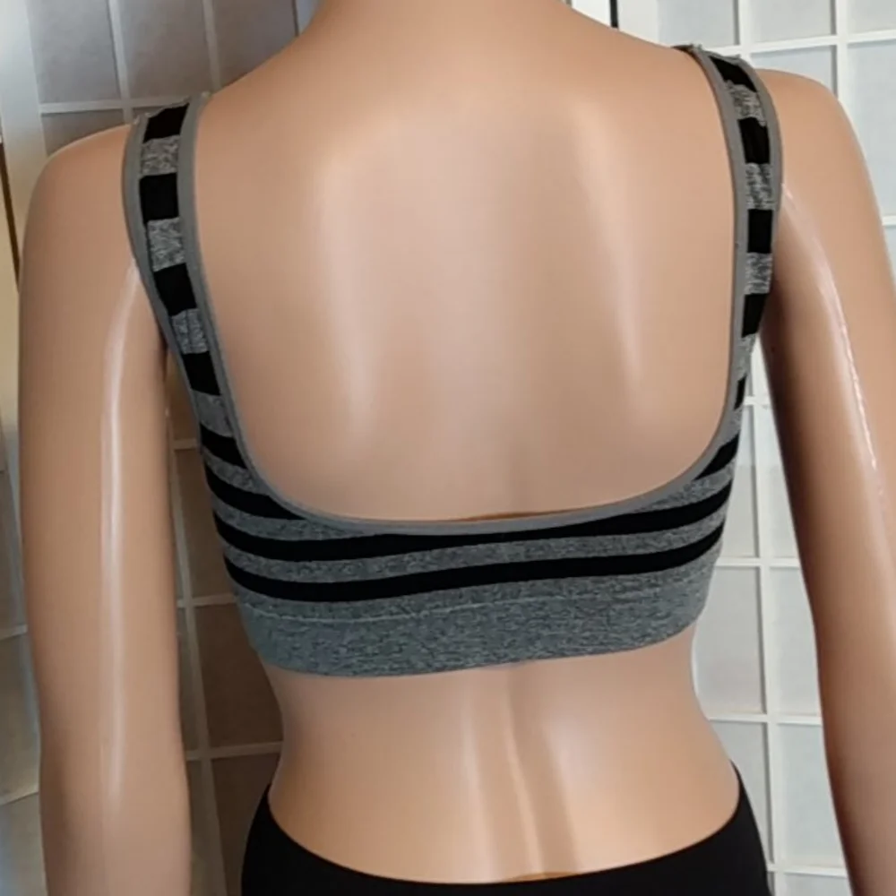 CMX Get‎ Moving Striped Sports Bra Tank Top Women's S M Gray Black